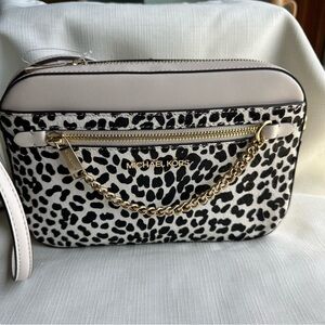 Michael Kors Black and White Leopard Print Crossbody Bag NWT